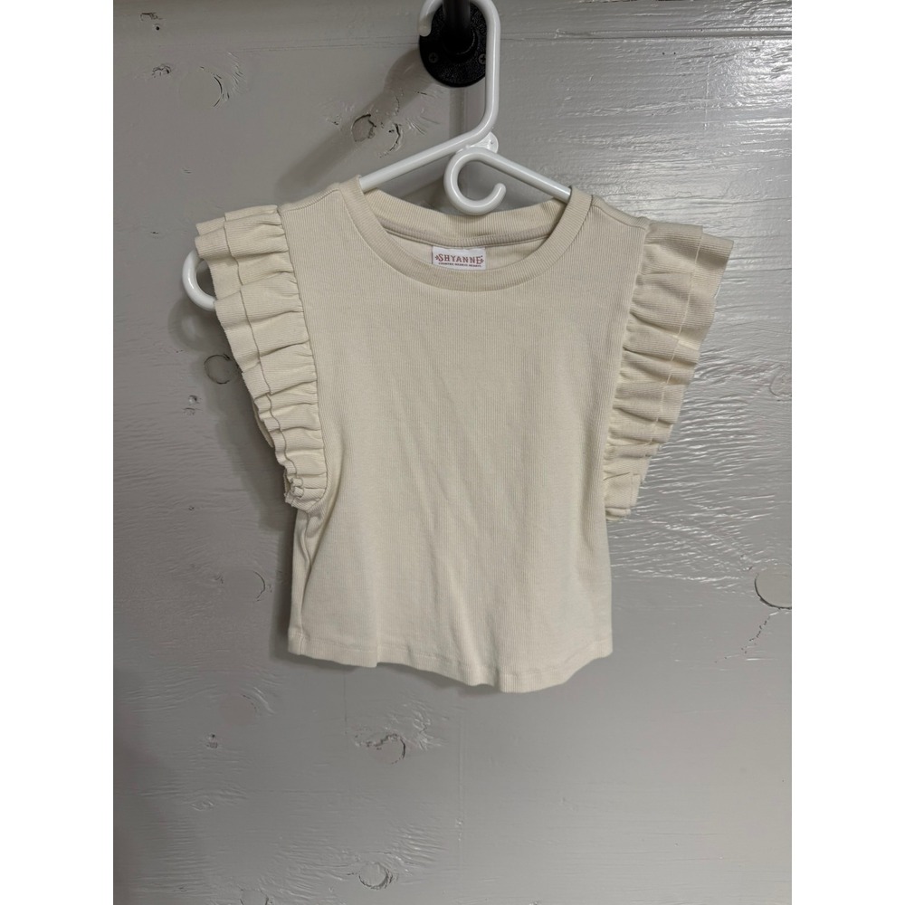 Shyanne Cream Ribbed Ruffle Cap Sleeve Western Boho Top Medium